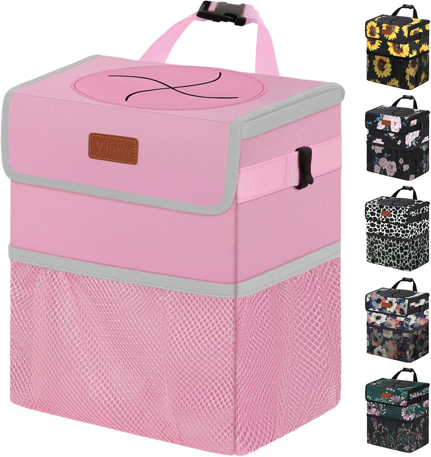 Papelera coche 3gal con tapa bolsa impermeable rosa