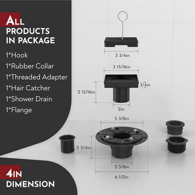 Drenaje ducha cuadrado 4pulg acero inox negro mate