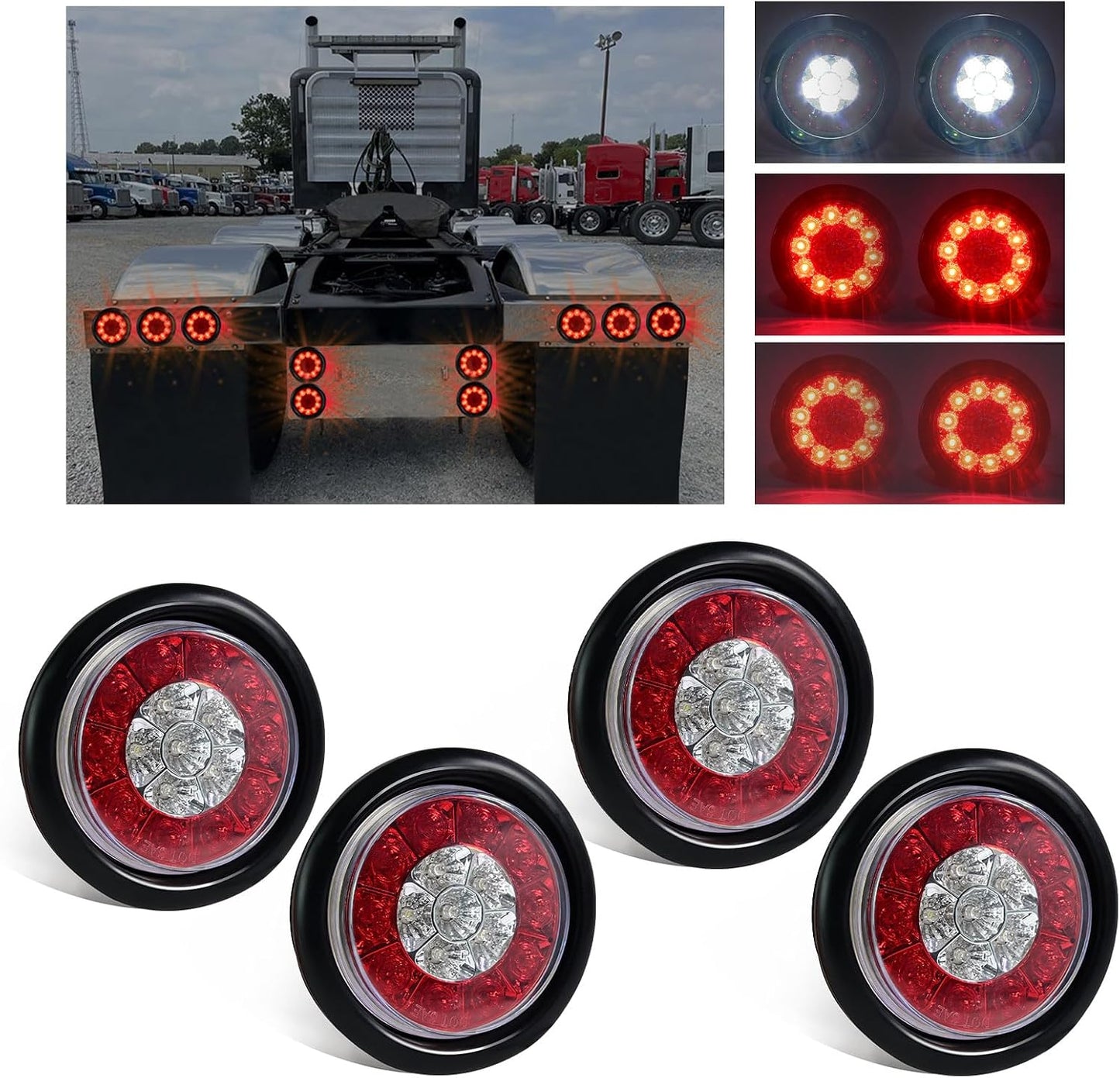 4 Pzas Luces Traseras LED Redondas Camión 16 LEDs Freno Reversa