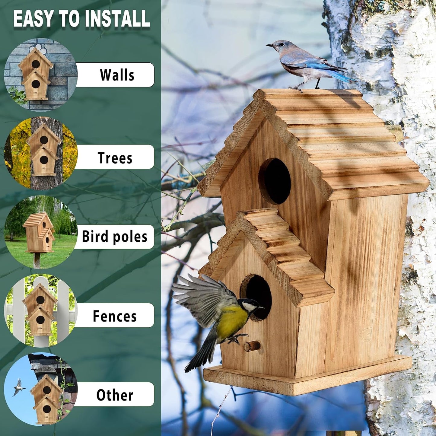 Casas para pájaros de madera 2 agujeros jardín
