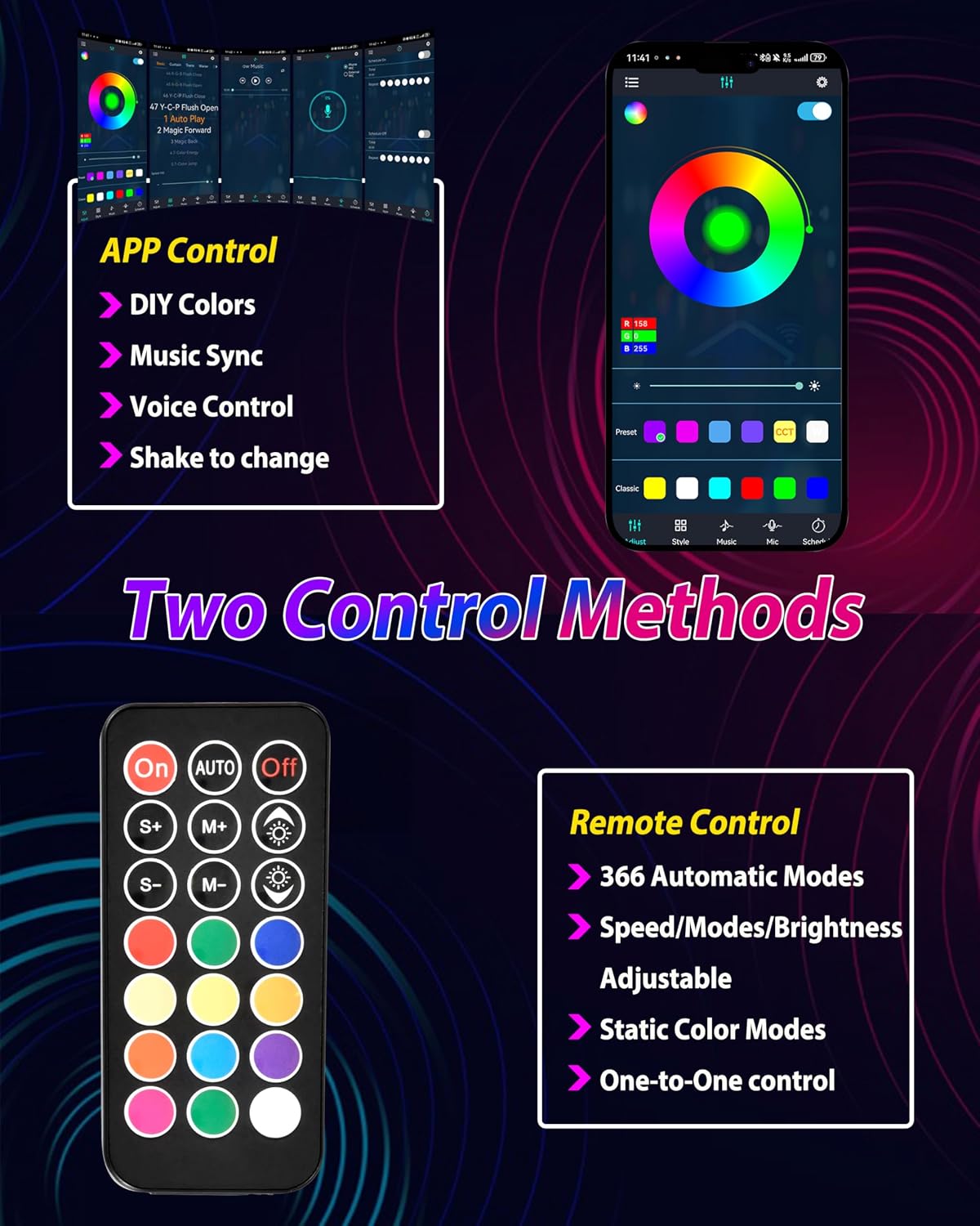 2 Luces LED RGB Sincronización Música para UTV ATV Barco