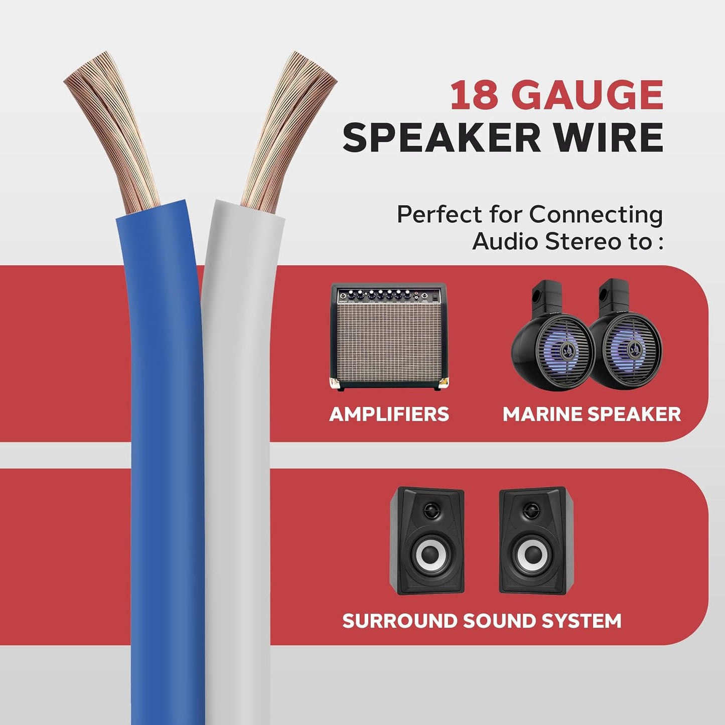 Cable altavoz 50pies impermeable grado marino carrete