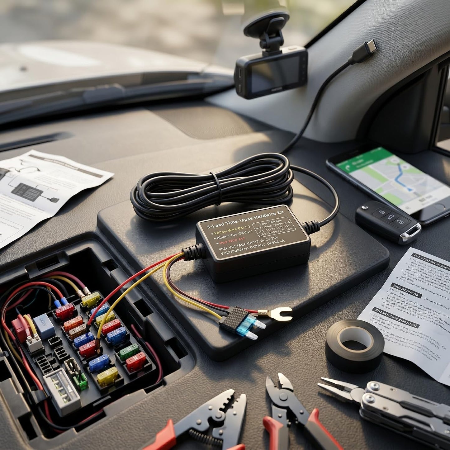 Kit cableado cámara salpicadero adaptador tipo C con fusible