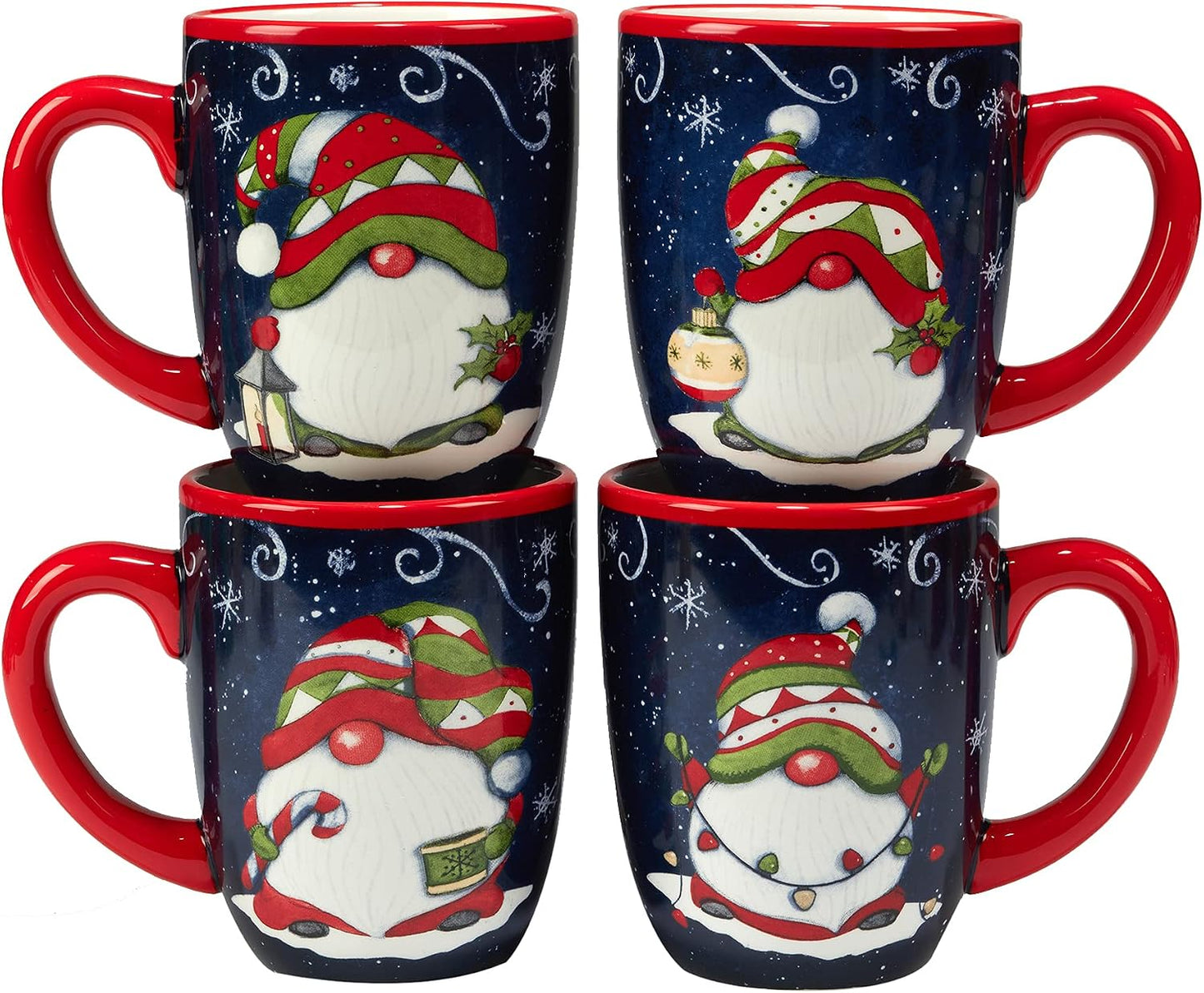 Set 4 Tazas 16oz con Gnomes de Navidad