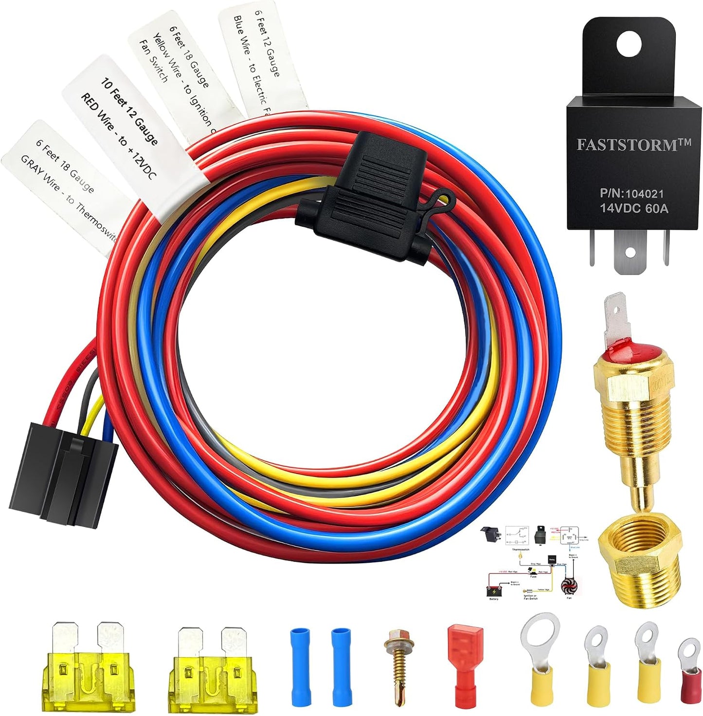 Kit relé ventilador 12V 60A impermeable con termostato