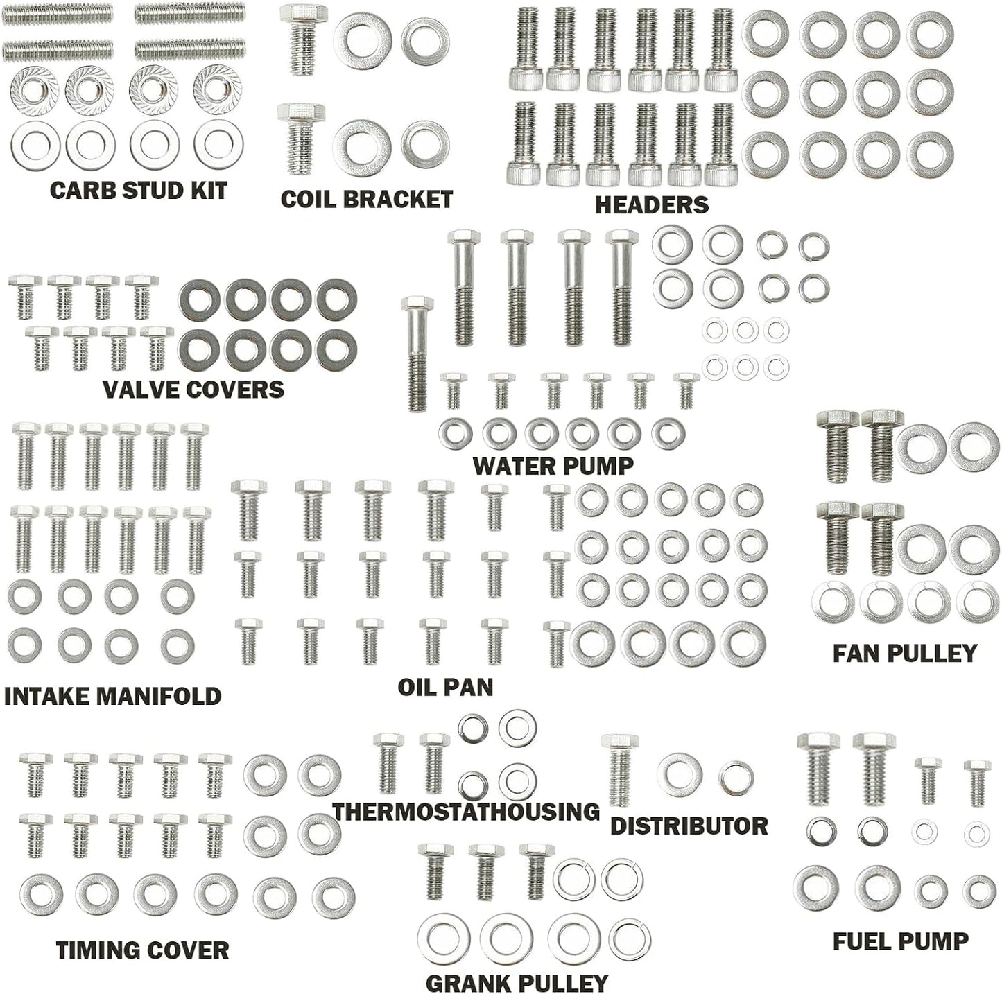Kit pernos hex motor Chevy SBC acero inox 211 pzas