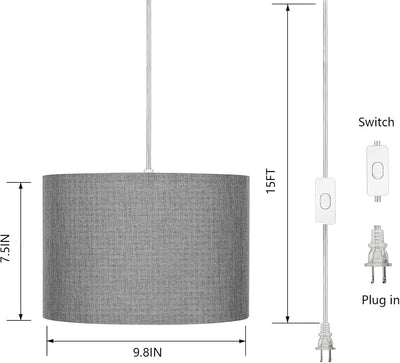 Lámpara colgante enchufable 15ft con interruptor