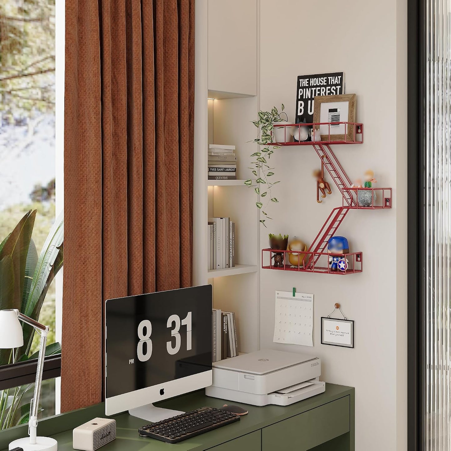 Estante pared escape incendios 3 niveles metal rojo