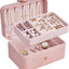 Caja organizadora joyas 2 capas viaje rosa