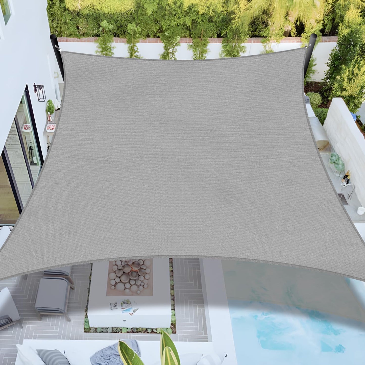 Vela sombra rectangular 13x13ft tela permeable jardín gris
