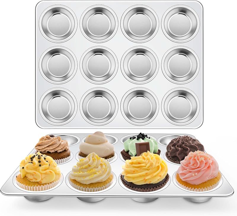 2 Moldes Acero Inox 12 Cavidades Cupcakes Antiadherente