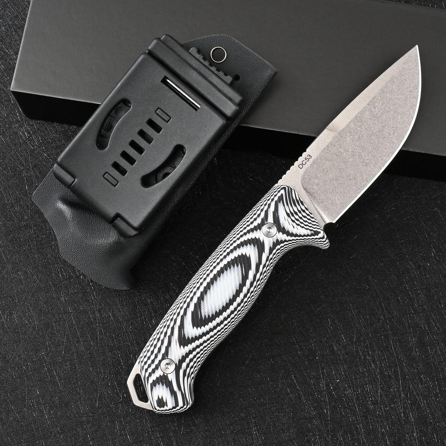 Cuchillo táctico DC53 acero G10 mango funda kydex EDC