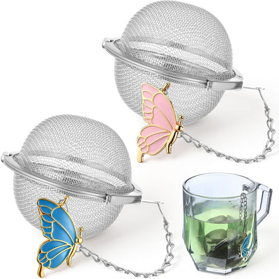 Bolas de té de acero inoxidable con dije de mariposa, infusor para niñas y mujeres