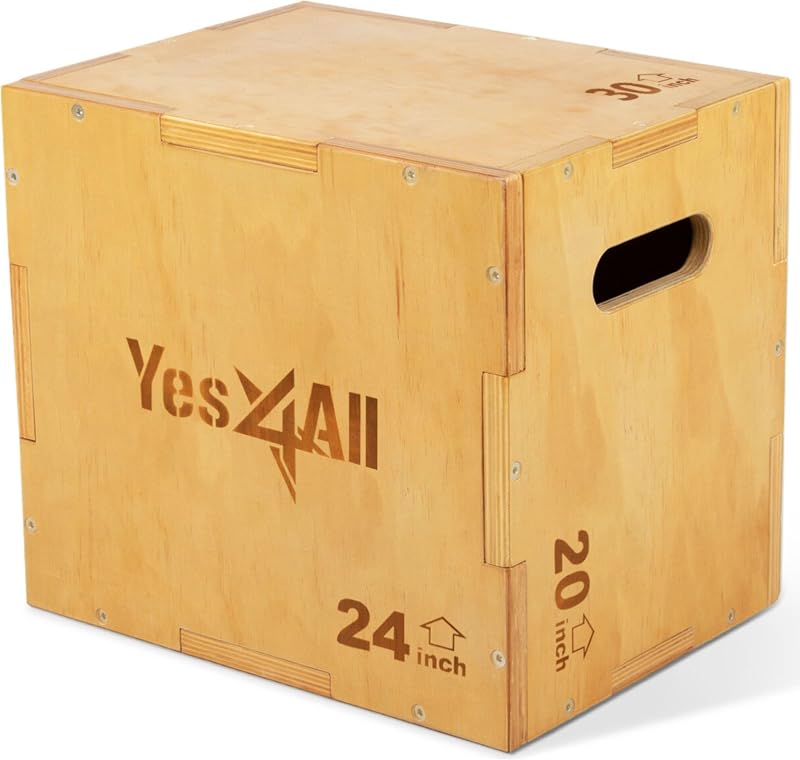Caja pliométrica madera 450lb con asas anchas para gimnasio