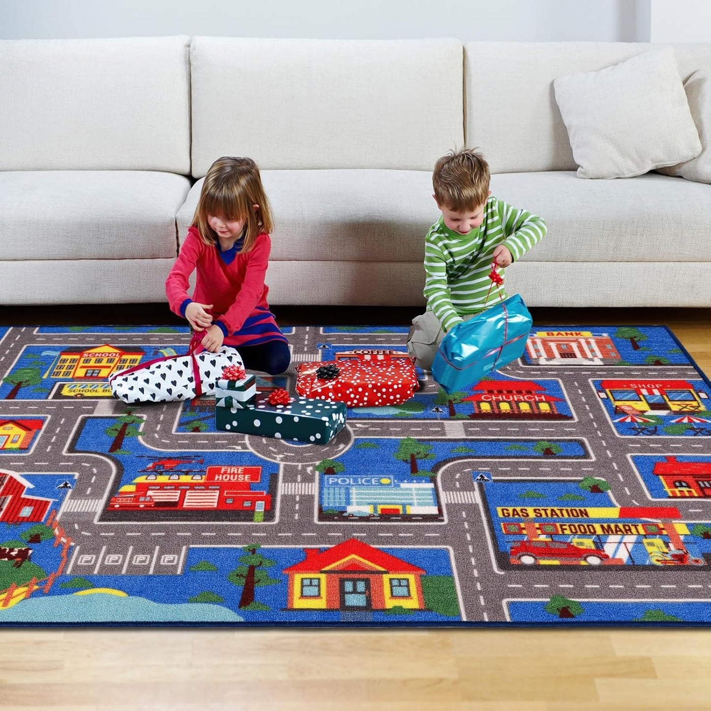 Alfombra set niños diseño ciudad 150x100cm antiderrap