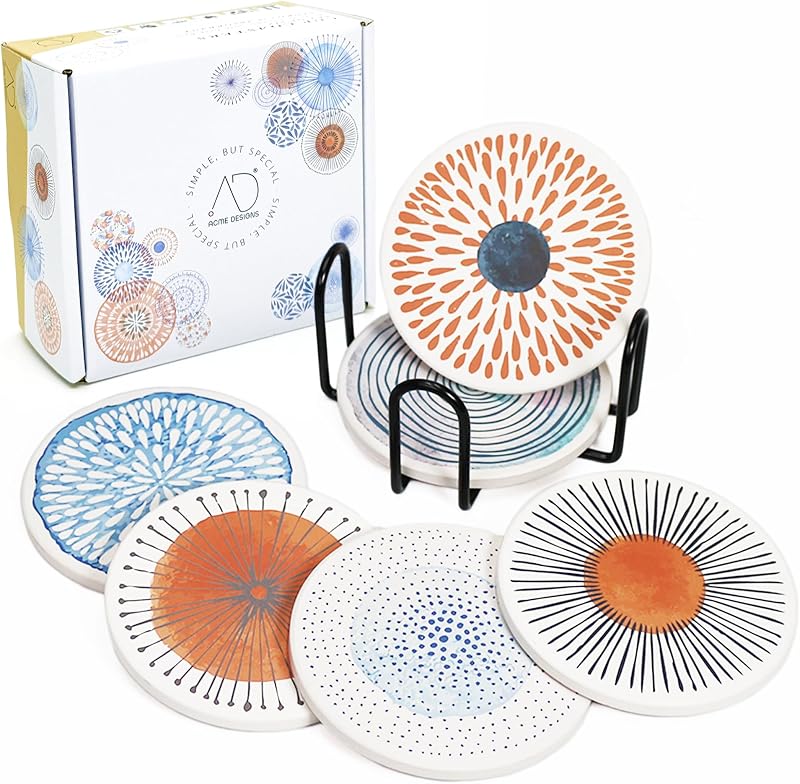6 Pzas Posavasos Cerámica con Base Corcho Tapete Mesa Colorido