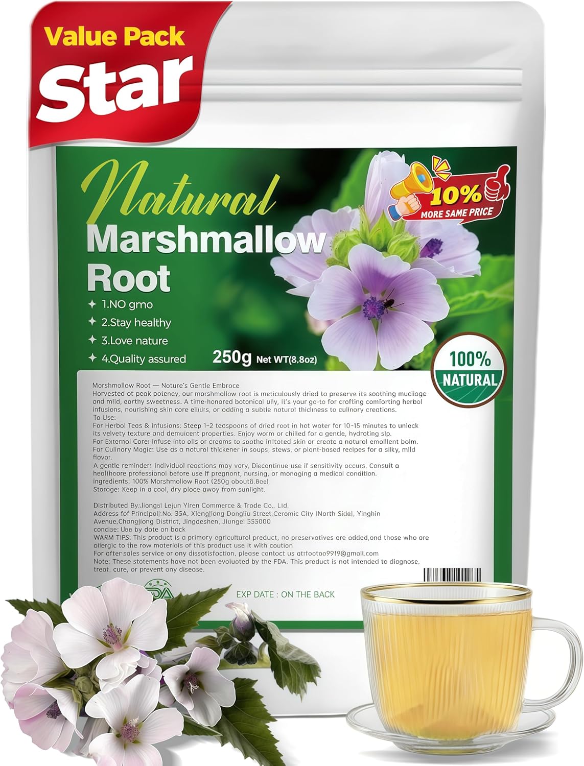 Hierba de raíz de malvavisco premium 8.8 oz corte alto mucilago hoja tamizada apoya bienestar digestivo