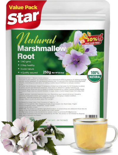 Hierba de raíz de malvavisco premium 8.8 oz corte alto mucilago hoja tamizada apoya bienestar digestivo