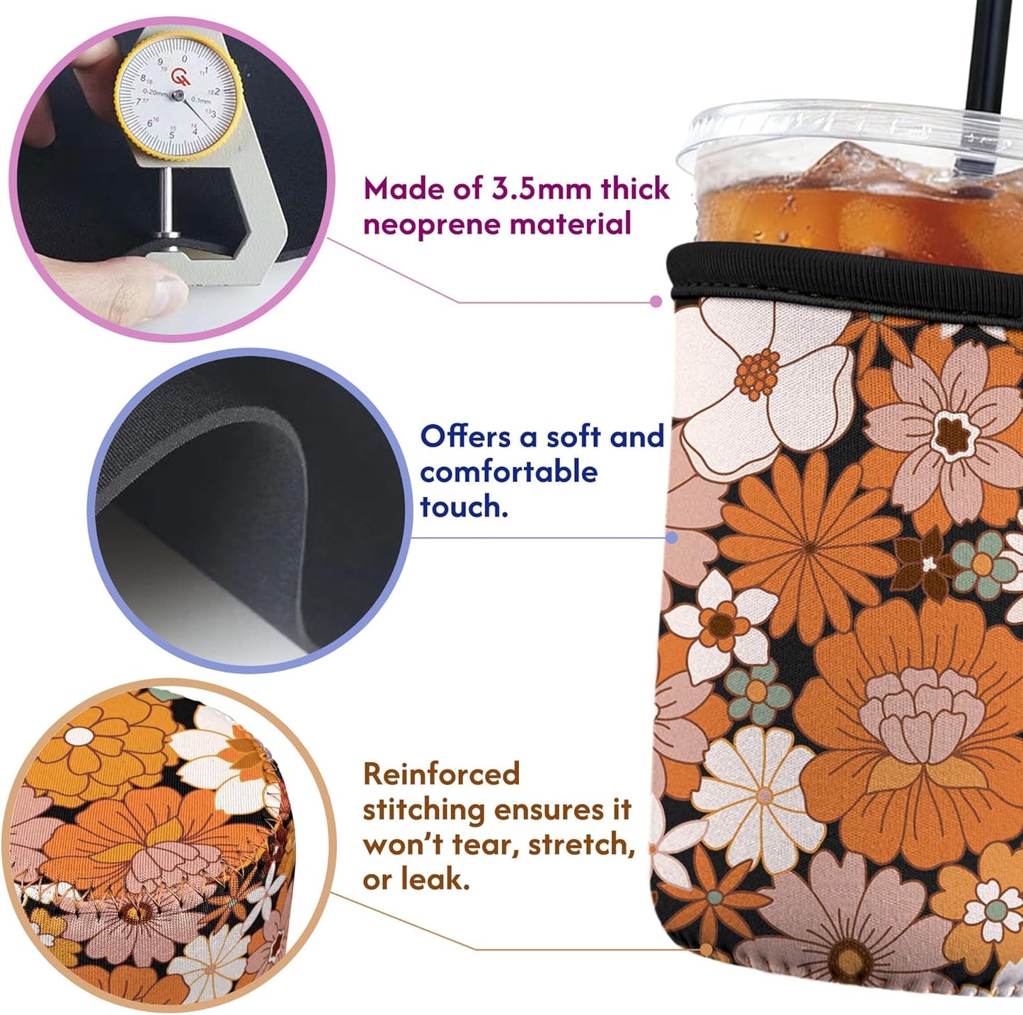 Funda neopreno reutiliz. para taza 16-32oz flor bohemia