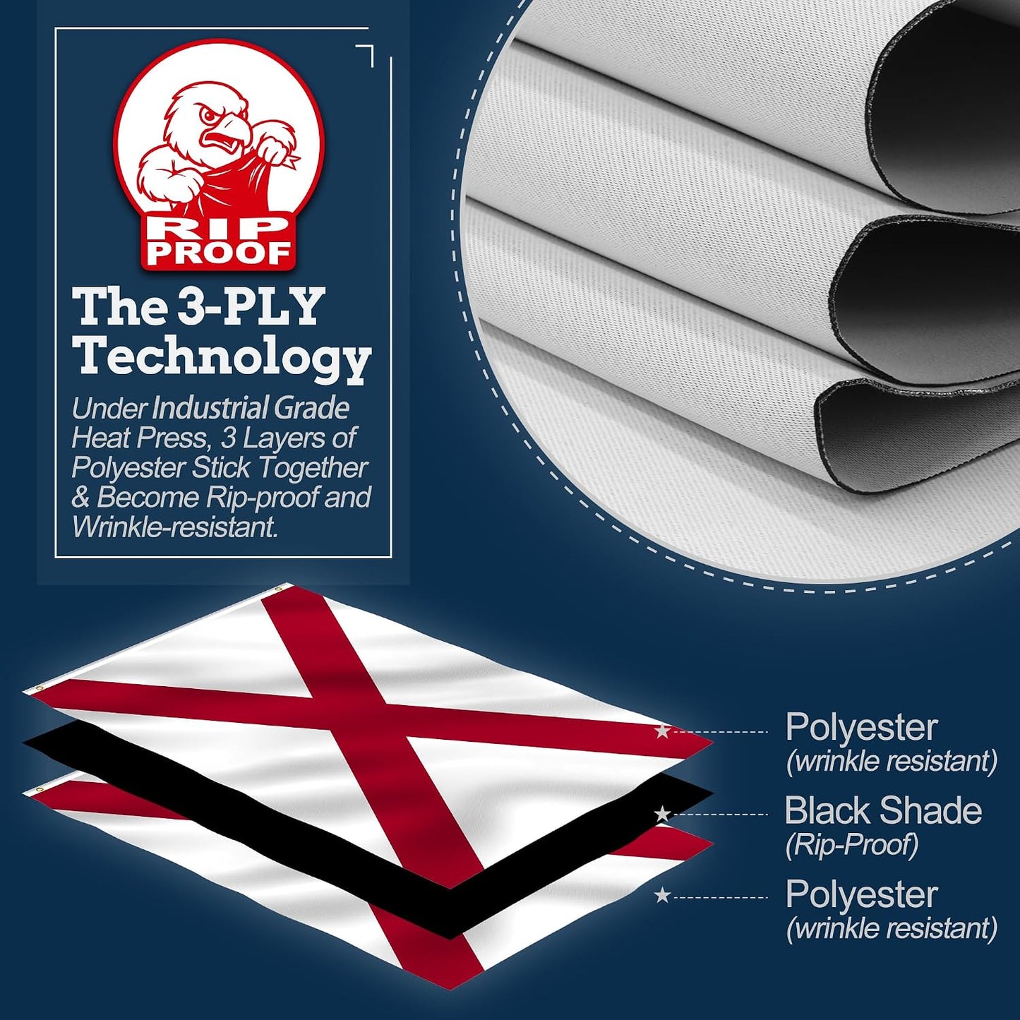 Bandera Alabama 3x5ft 3 capas resistente arrugas