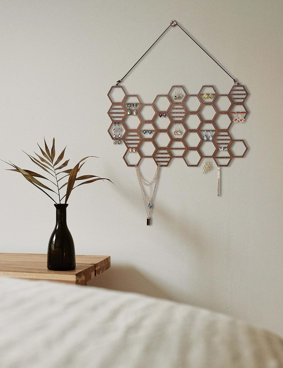 Organiz. aretes colgantes madera nogal