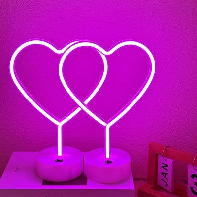 2 Letreros Neón LED Corazón Rosa USB Decoración Habitación
