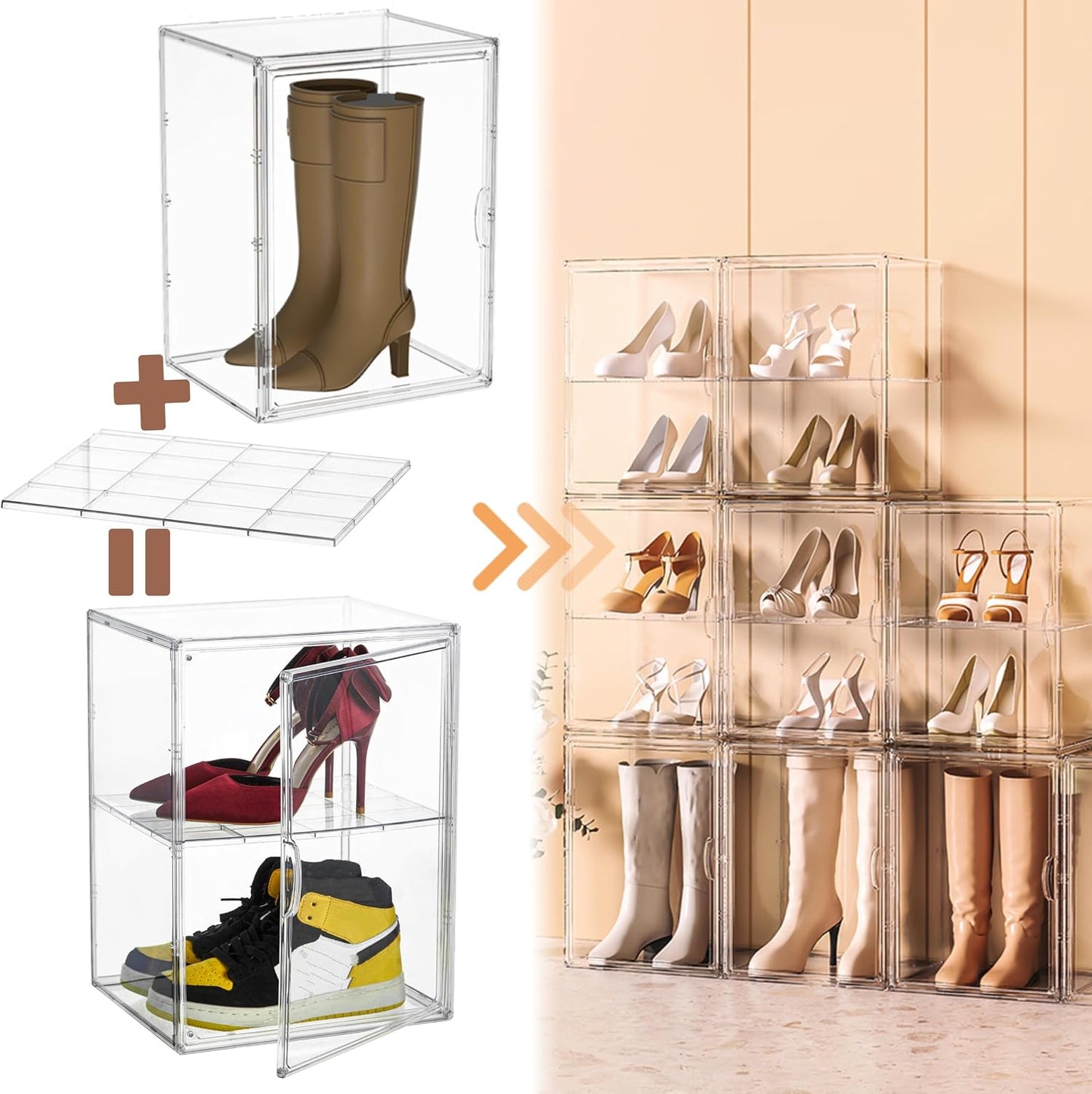 Caja acrílico transparente para botas con divisores 2 en 1
