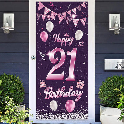 Cartel cumpleaños 21 rosa decoración puerta mujer