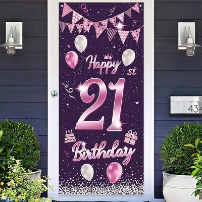 Cartel cumpleaños 21 rosa decoración puerta mujer