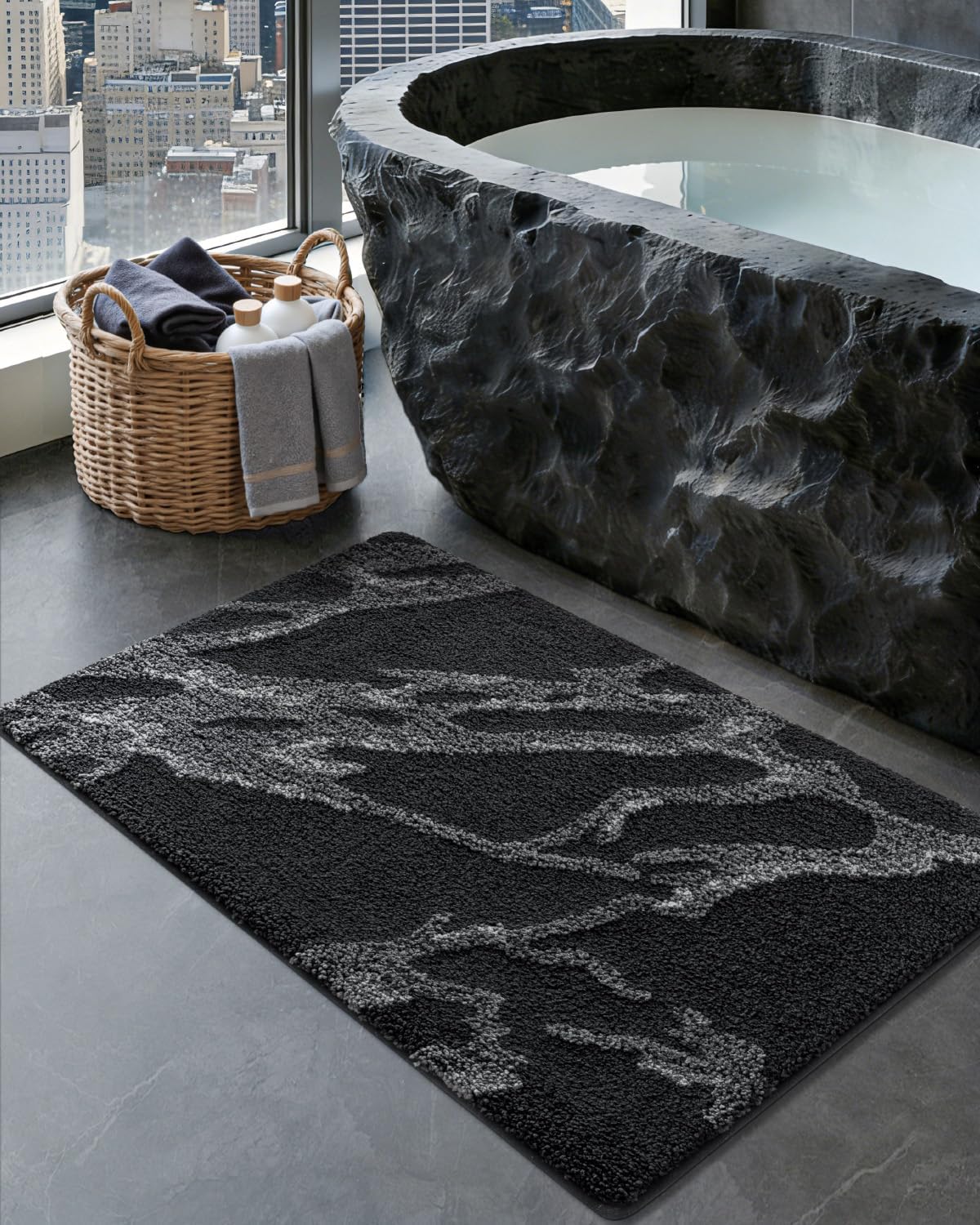 Alfombra baño 24x36pulg antiderrap lavable negro