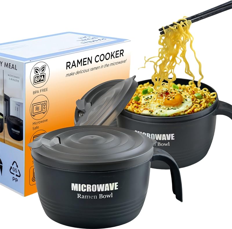2 Set Tazones Ramen Microondas 45oz con Cuchara Palillos