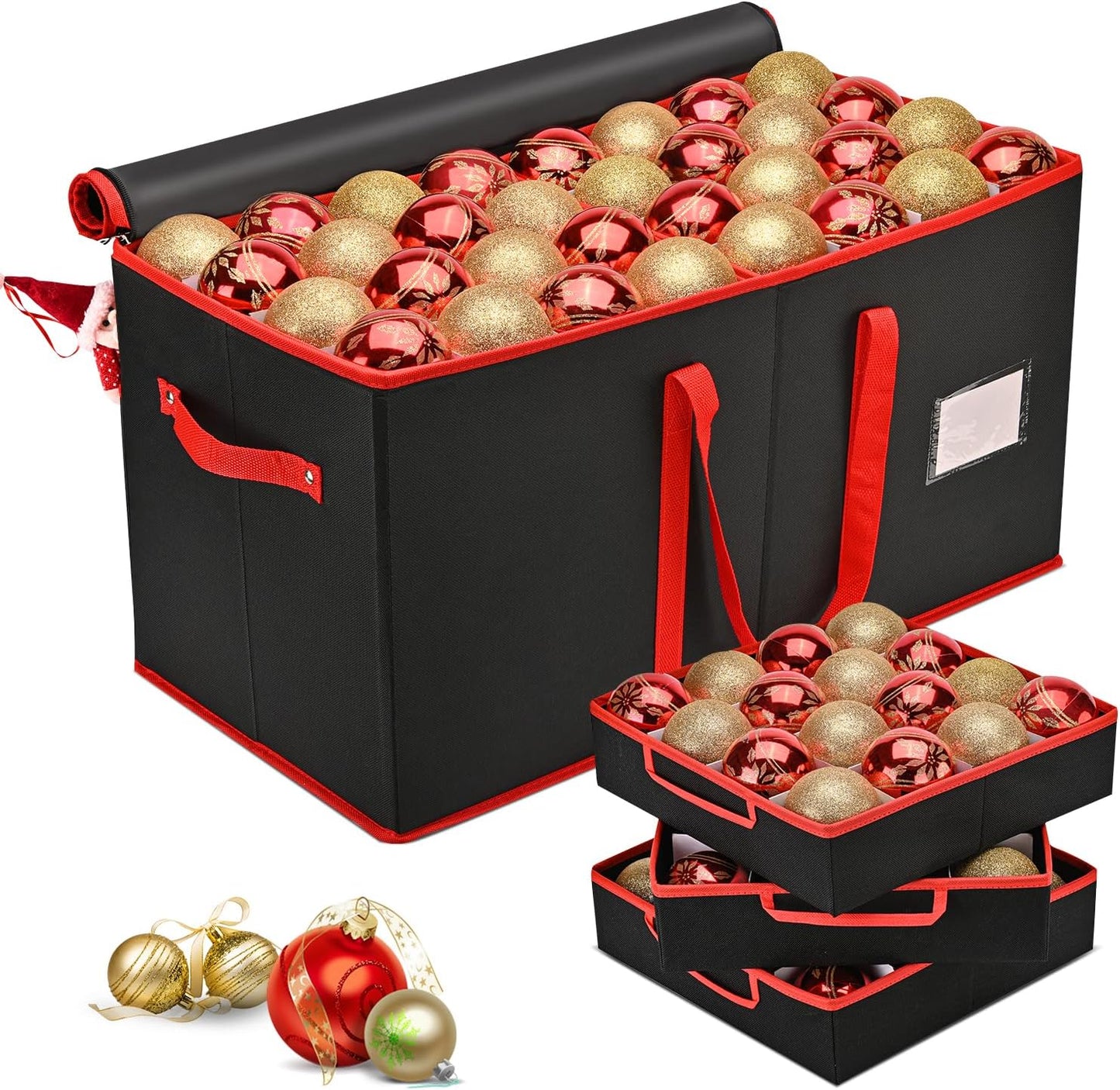 Caja almacenamiento adornos Navidad 8 bandejas 600D negro