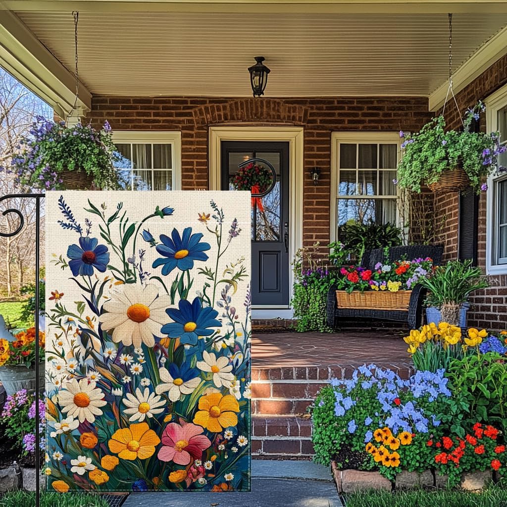 Bandera jardín floral 12x18pulg doble cara bienvenida patio