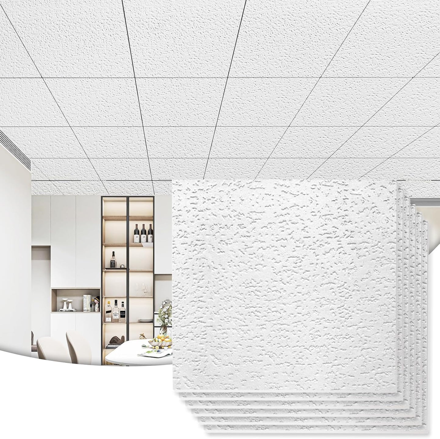 12 Paneles PVC Techo 61x61cm Textura Estuco Impermeable