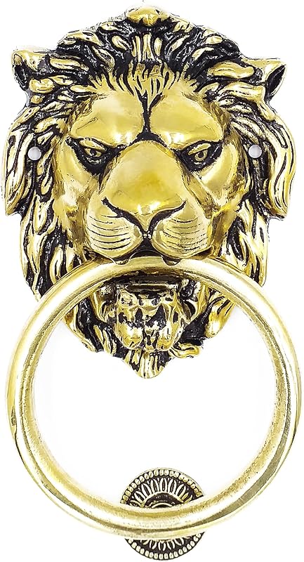 Lionero puerta cabeza 7.1" latón macizo antiguo
