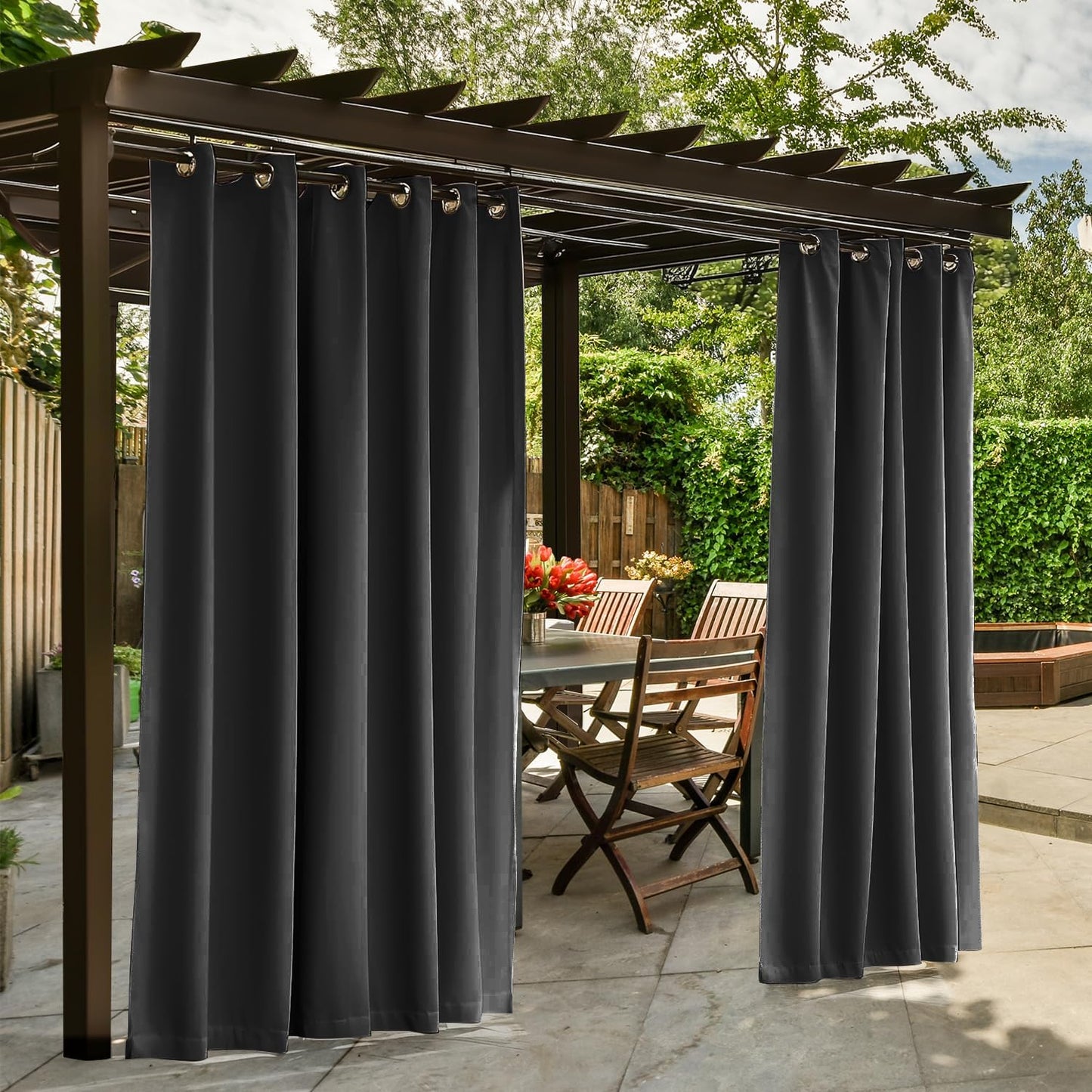 Cortinas impermeables exteriores 90% opacas set 2 negro