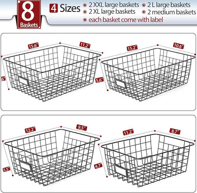 Set 8 Cestas Alambre Extra Grandes con Etiquetas para Organizar