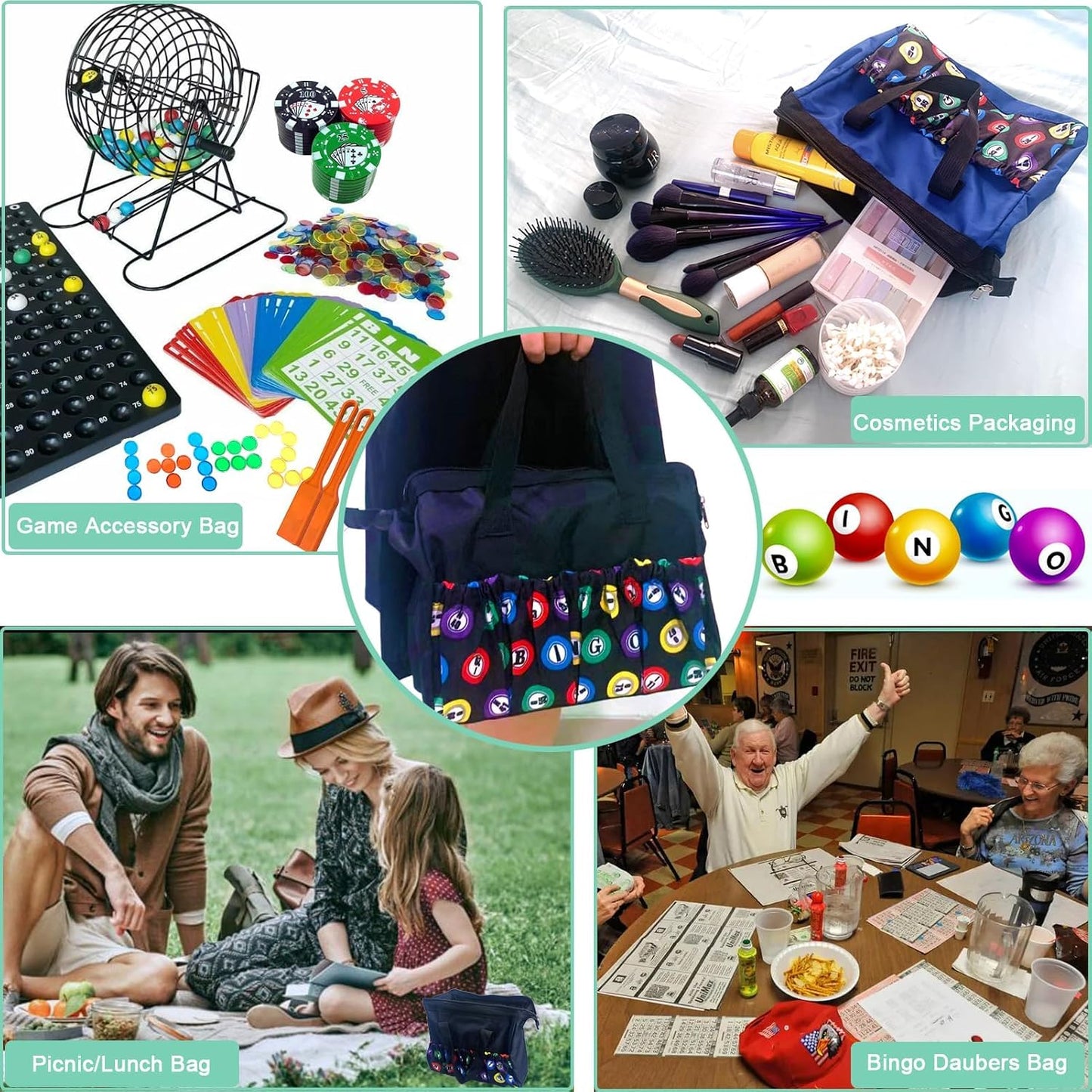 Bolsa tejida ganchillo 8 bolsillos viaje