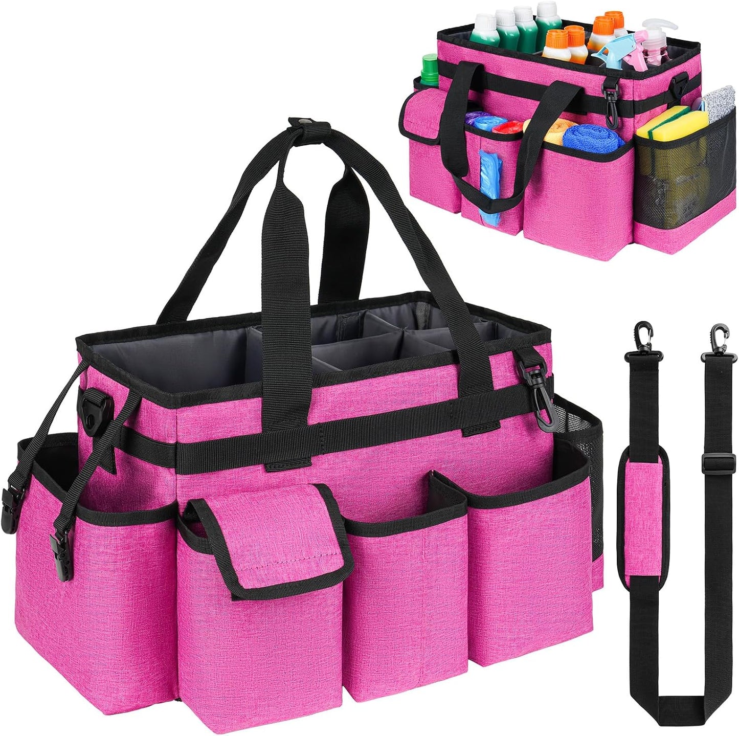 Carrito limpieza con mango bolsa rosa