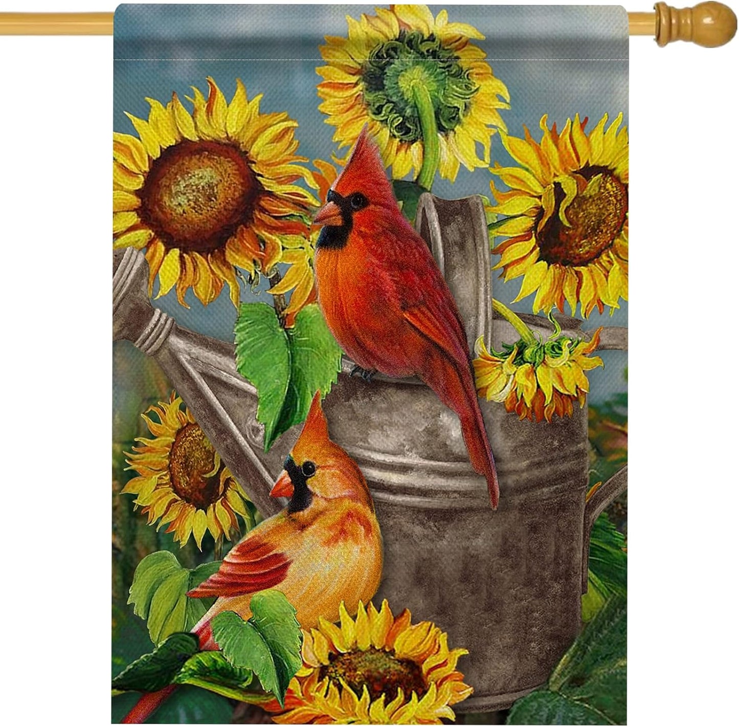Bandera doble cara pájaro rojo jardín 28x40"