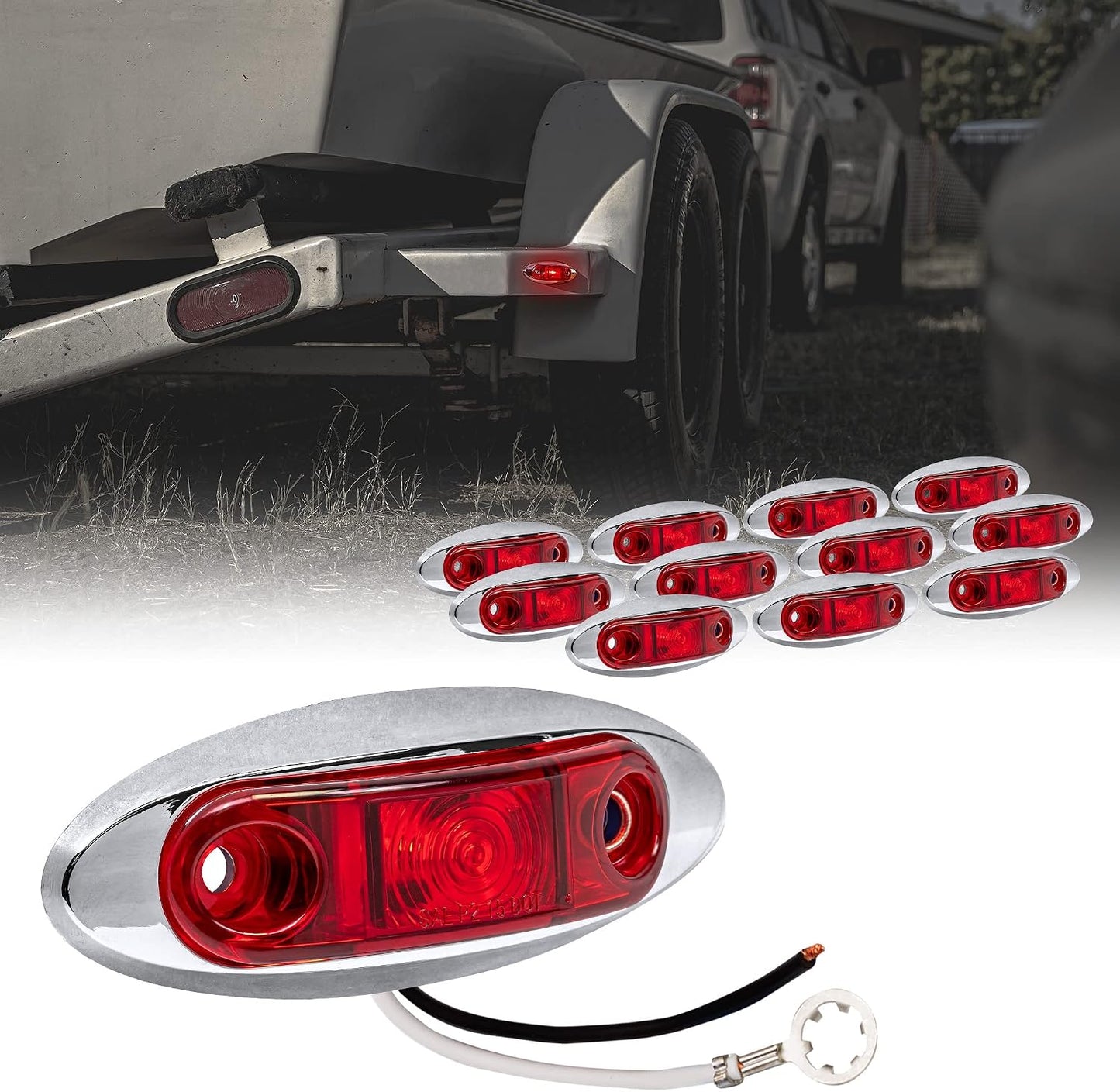 12 Luces LED Rojas 2.5" Bisel Cromado IP67 para Camión
