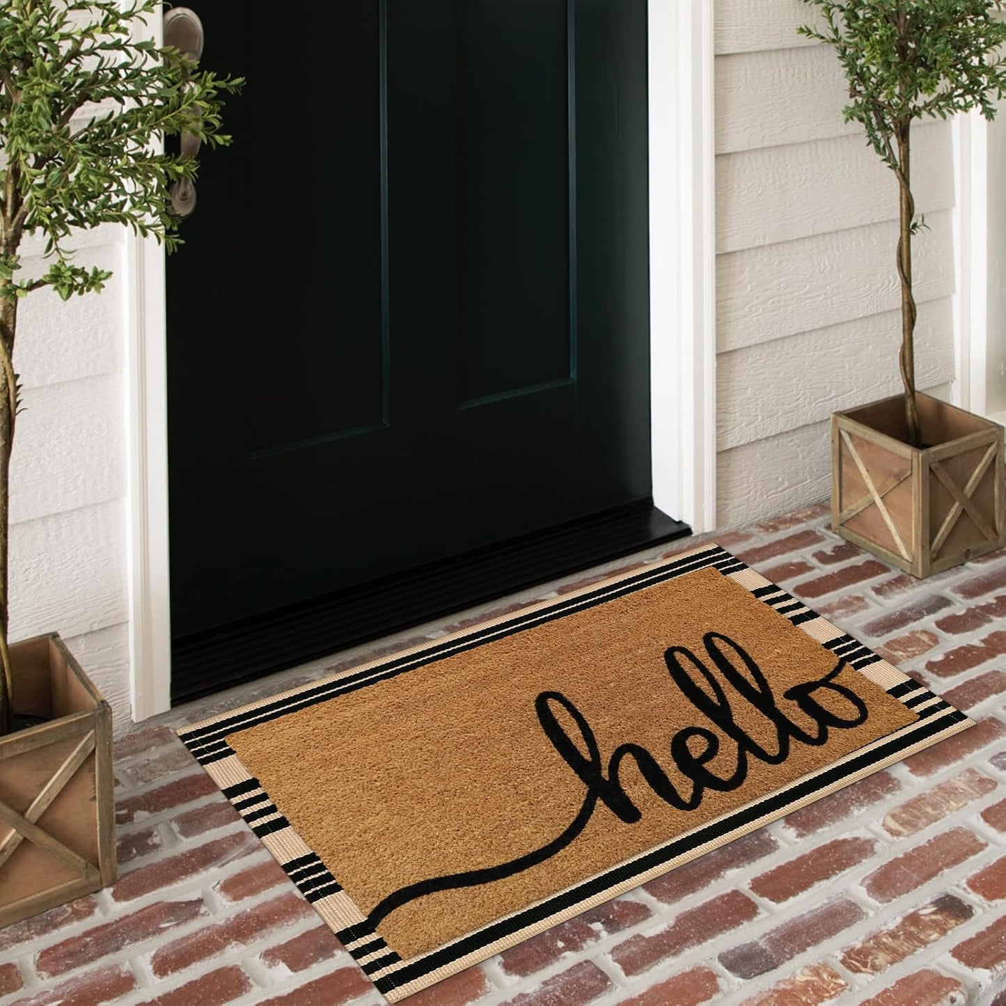 Alfombra exterior rayas negras y caqui 24x35" algodón