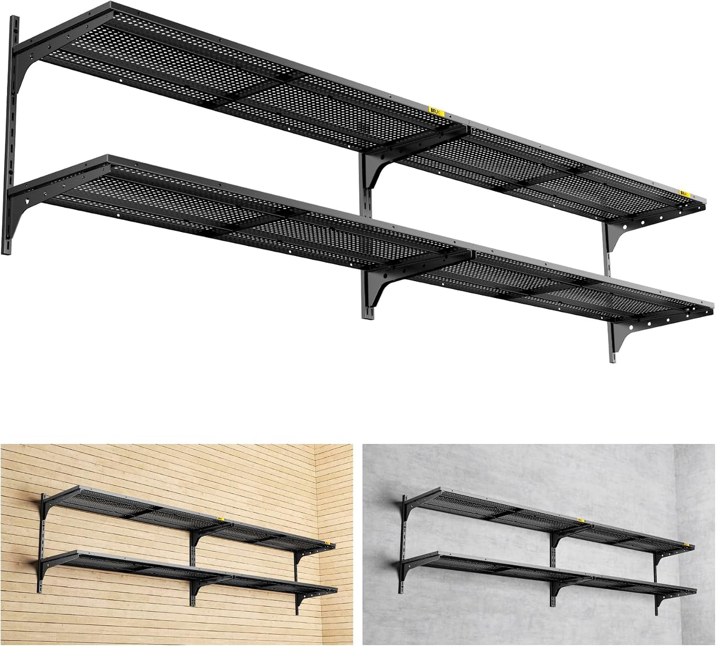 2 Estantes Flotantes Ajustables Garaje 15.6x48pulg Negro