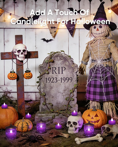 12 Velas LED Sin Llama Moradas Con Pilas para Fiesta Hogar