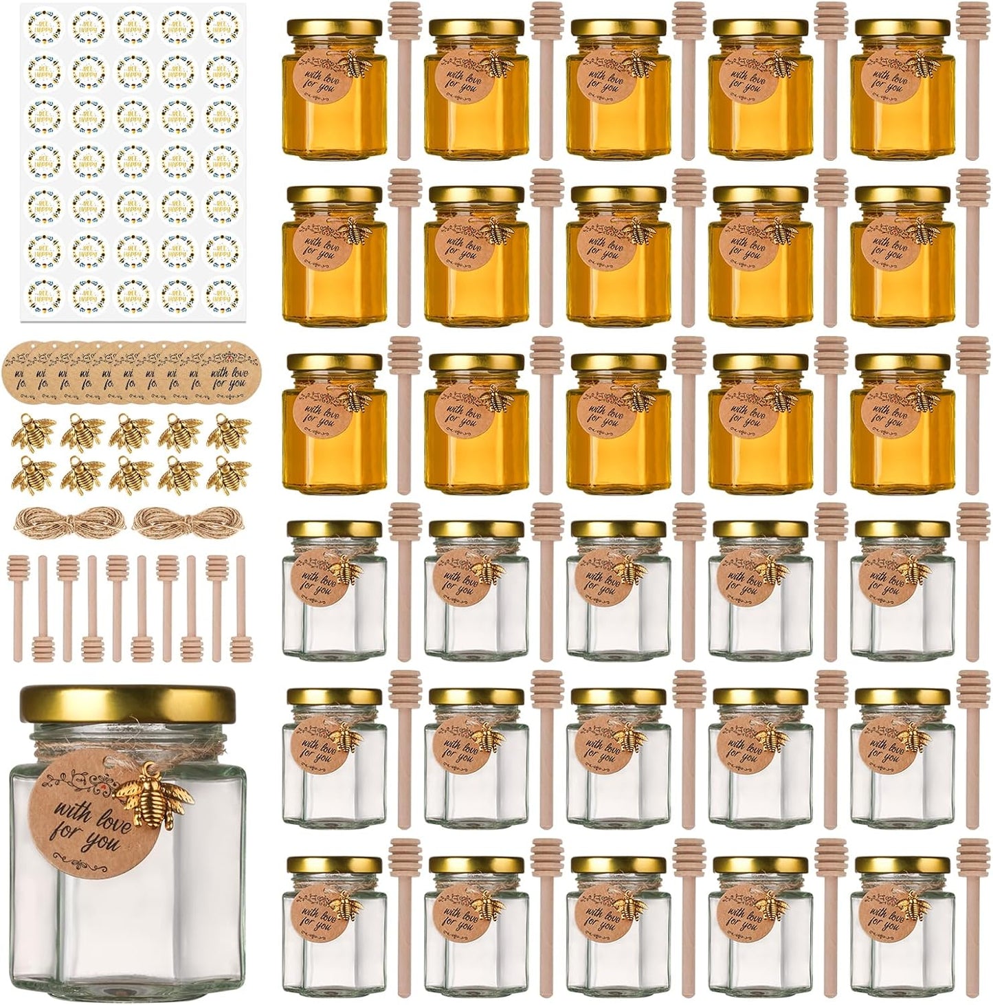 30 Tarros Vidrio 3oz con Cucharón para Baby Shower y Bodas