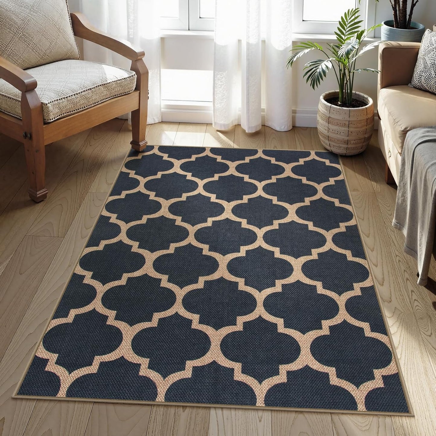 Alfombra marroquí yute azul antiderrap 3x5" entrada