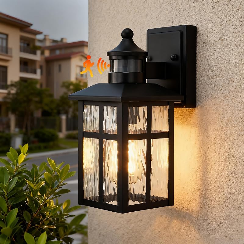 Luz pared exterior sensor movimiento 12" negra impermeable