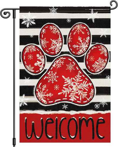 Bandera jardín invierno pata perro 12x18pulg doble cara navidad