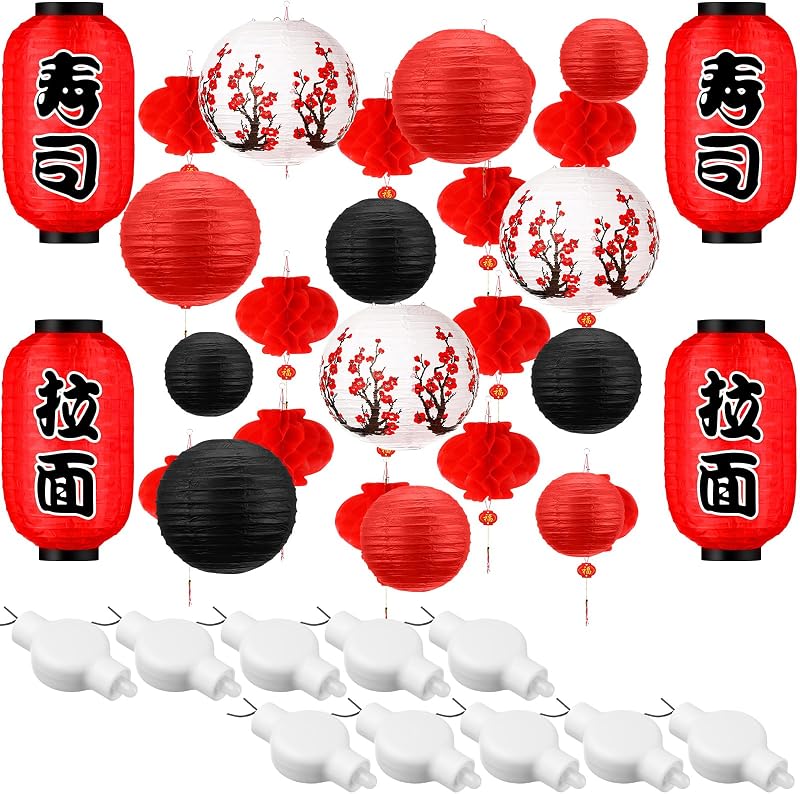 40 Linternas LED decorativas con flor de cerezo rojo