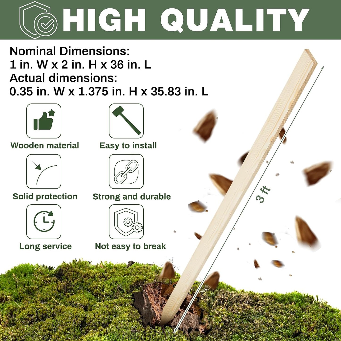 48 Estacas Madera Jardín 36pulg Soporte Plantas Valla